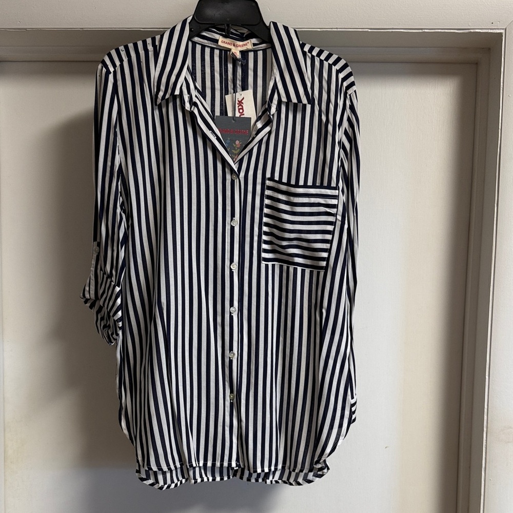 Navy and White Striped Shirt